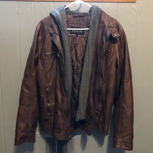 Men’s GUESS Leather Hooded (Removable) Jacket